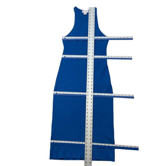 House Of Harlow 1969 Lux Essentials Knit Tank Dress M Blue Cutout Midi Bodycon - Picture 4 of 11